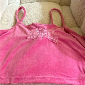 Pink Velvet Crop Top with 'Angel' Embroidery